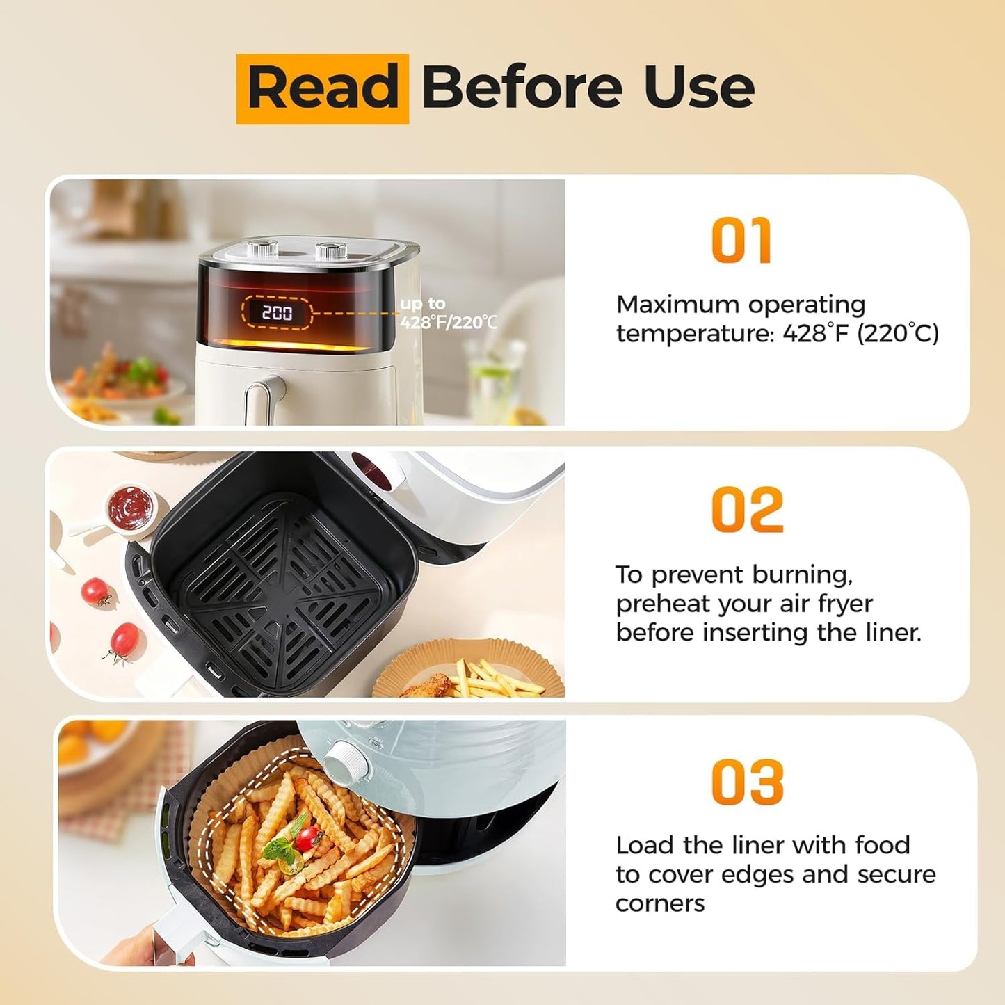 Air Fryer & Microwave Liners: Pack of 100Pcs