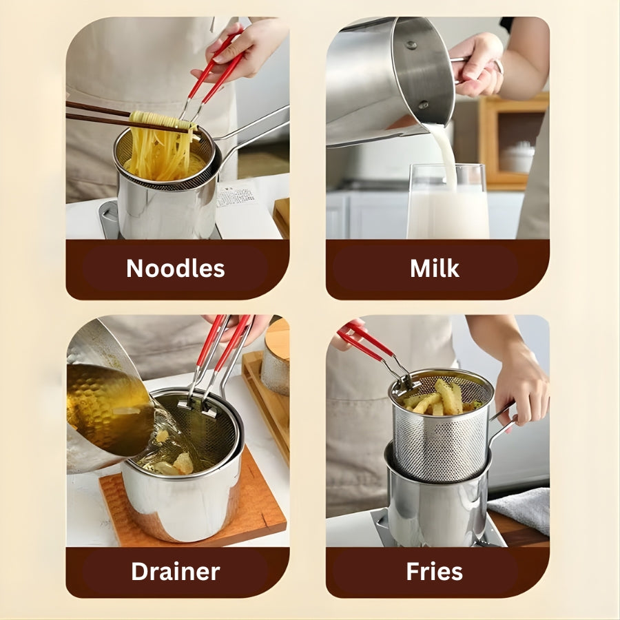 Stainless Steel Deep Frying Pot with Strainer Basket (1200ml)