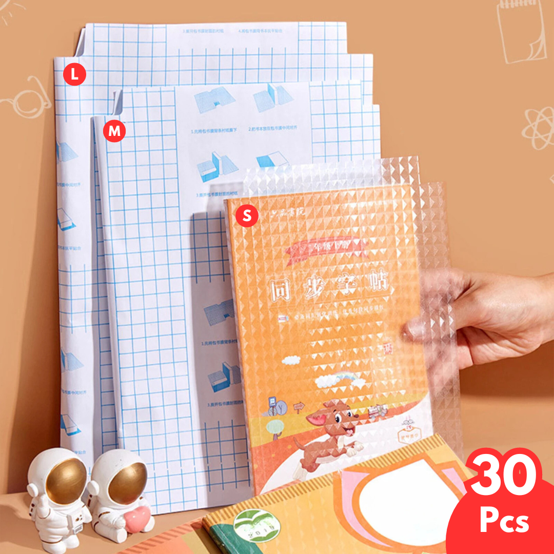 Self-adhesive transparent protective book cover (Pack of 30) – Stufx