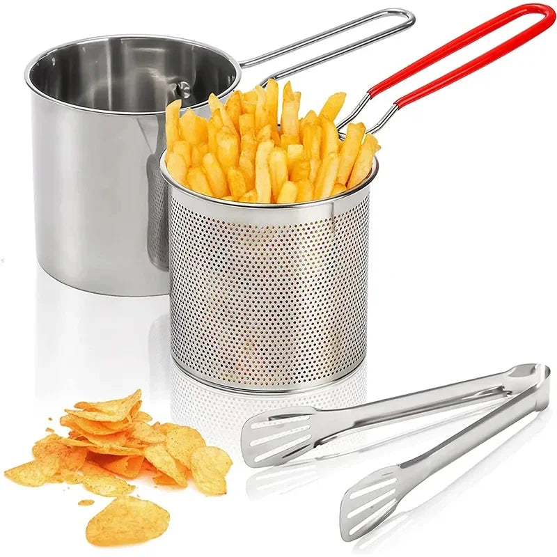 Stainless Steel Deep Frying Pot with Strainer Basket (1200ml)