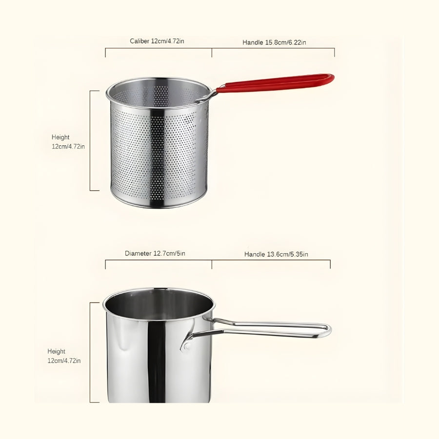 Stainless Steel Deep Frying Pot with Strainer Basket (1200ml)