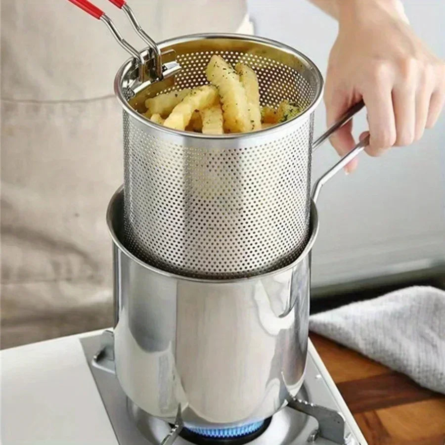 Stainless Steel Deep Frying Pot with Strainer Basket (1200ml)