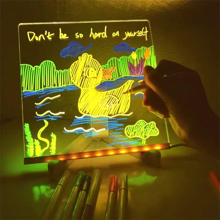 Glowing LED Writing and Doodle Board with Color Markers and Stand