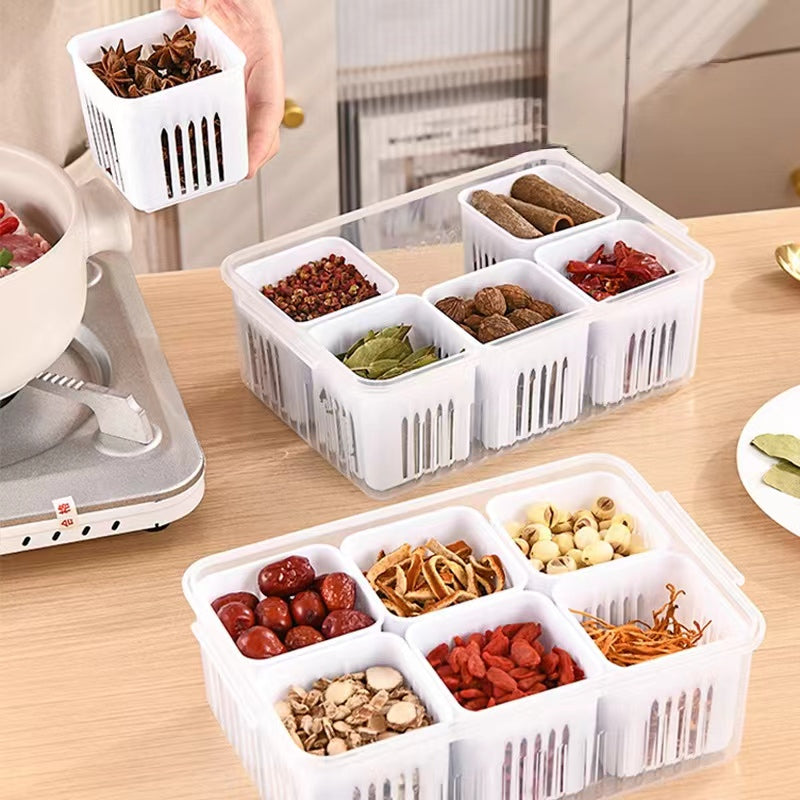 6 Grid Fridge Food Storage Organizer | Preserving Freshness of Cut Veggies and Fruits