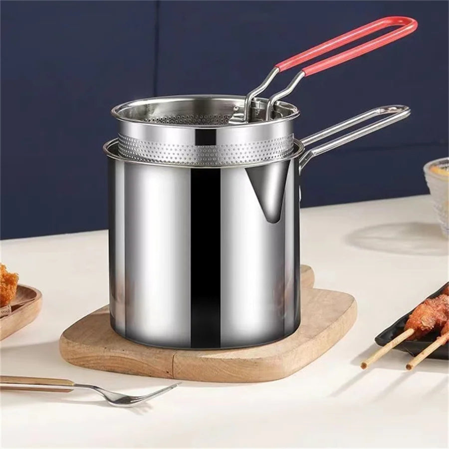 Stainless Steel Deep Frying Pot with Strainer Basket (1200ml)
