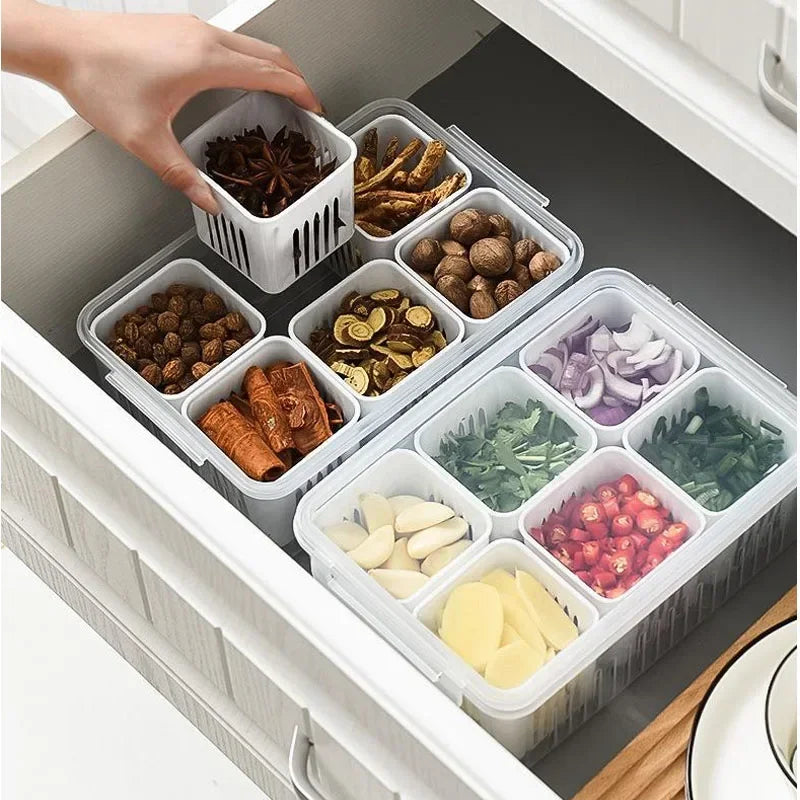 6 Grid Fridge Food Storage Organizer | Preserving Freshness of Cut Veggies and Fruits