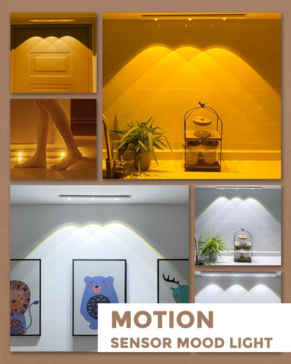 Motion Sensor LED Light Bar, 40cm Rechargeable, 3 Color Modes with Magnetic Install