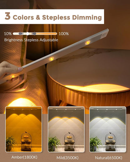 Motion Sensor LED Light Bar, 40cm Rechargeable, 3 Color Modes with Magnetic Install