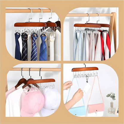 Space Saving 8 Hooks Wooden Hangers ( Pack of 2 Pcs )