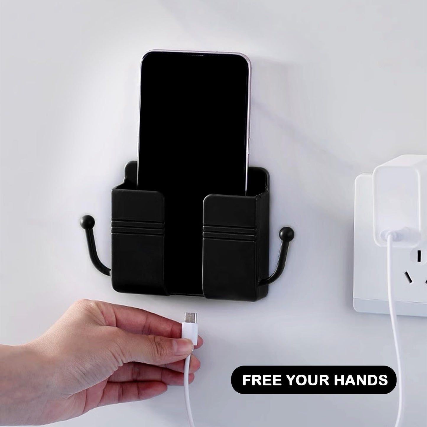 Multi-functional Wall Mounted Phone Holder with Hooks