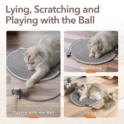 Cat scratch mat with interactive ball