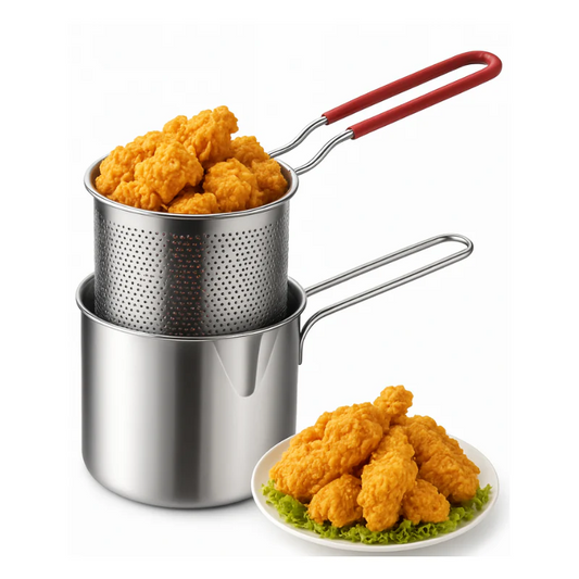 Stainless Steel Deep Frying Pot with Strainer Basket (1200ml)