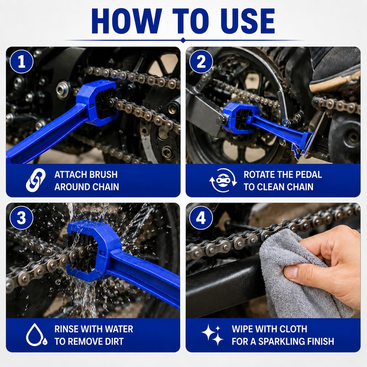 3-Sided Motorcycle Chain Cleaning Brush