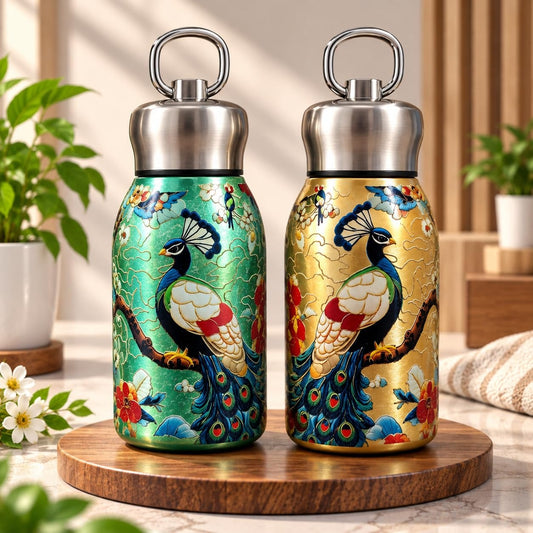 Peacock Design Stainless Steel Water Bottle 300ml | Diwali Gift 🦚
