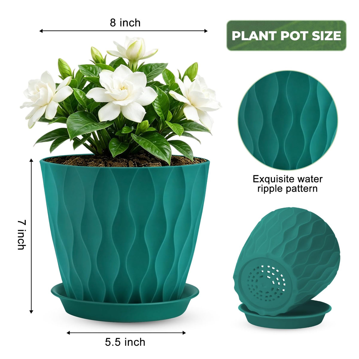 3D Ripple Plant Pots with Saucers