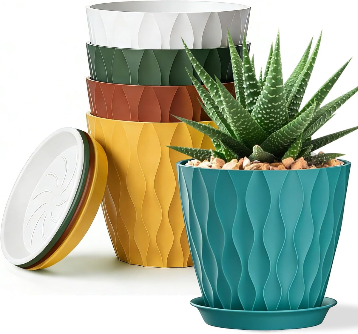 3D Ripple Plant Pots with Saucers
