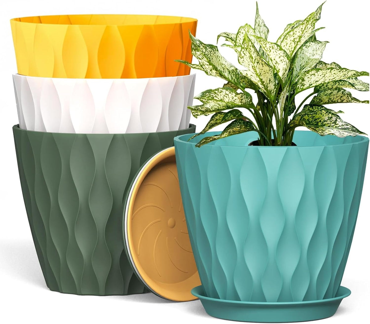 3D Ripple Plant Pots with Saucers