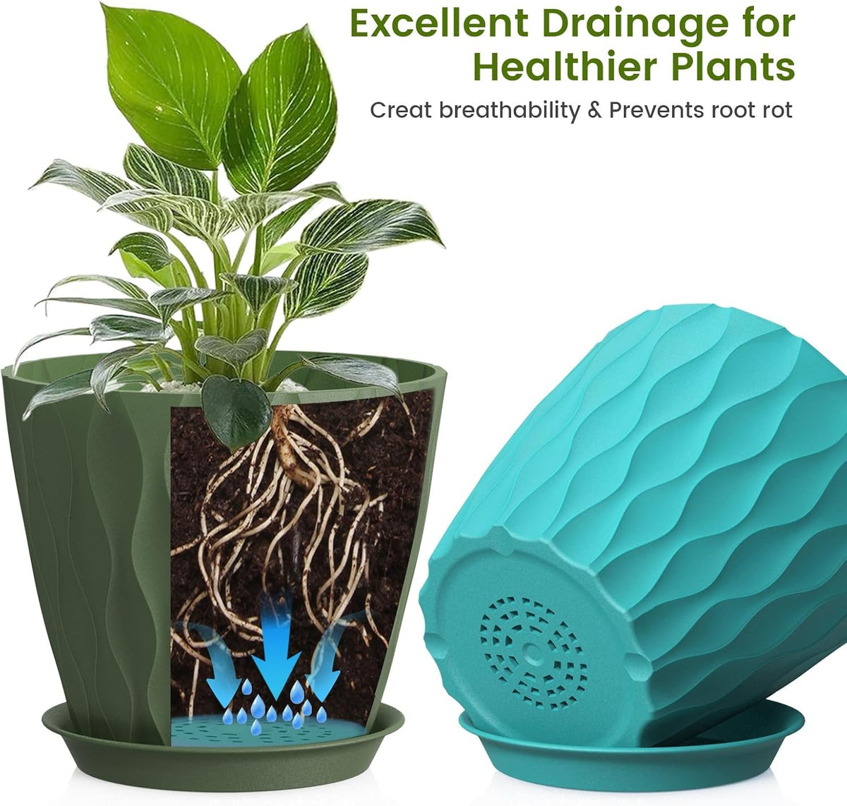 3D Ripple Plant Pots with Saucers