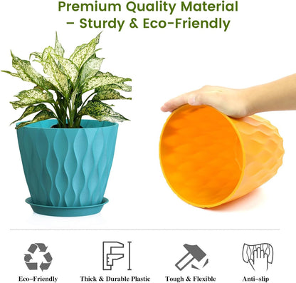 3D Ripple Plant Pots with Saucers