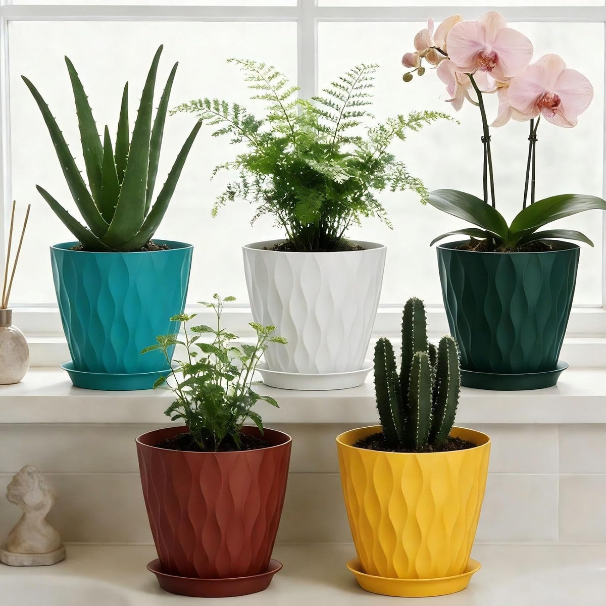 3D Ripple Plant Pots with Saucers
