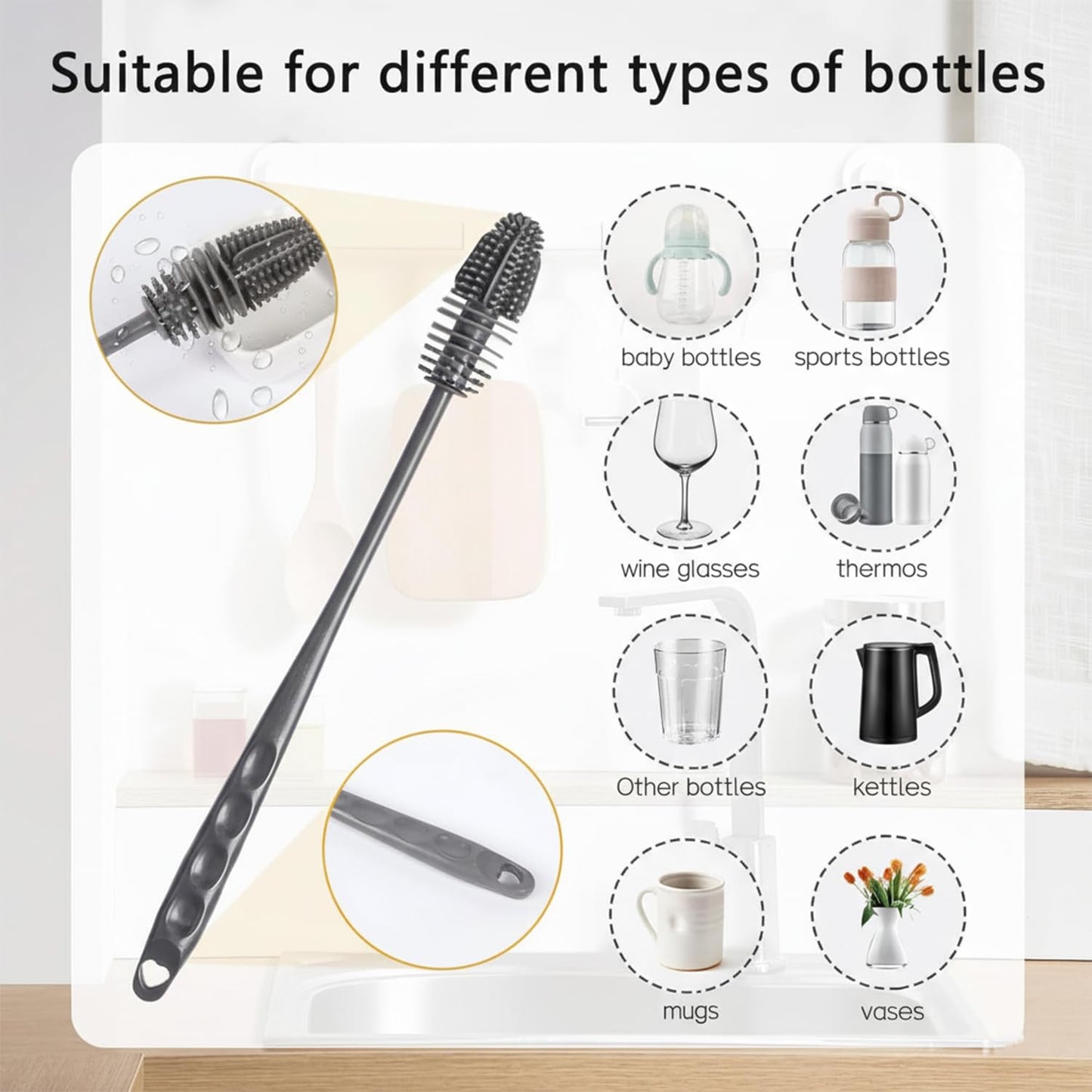 Silicone Long Handle Bottle Cleaning Brush