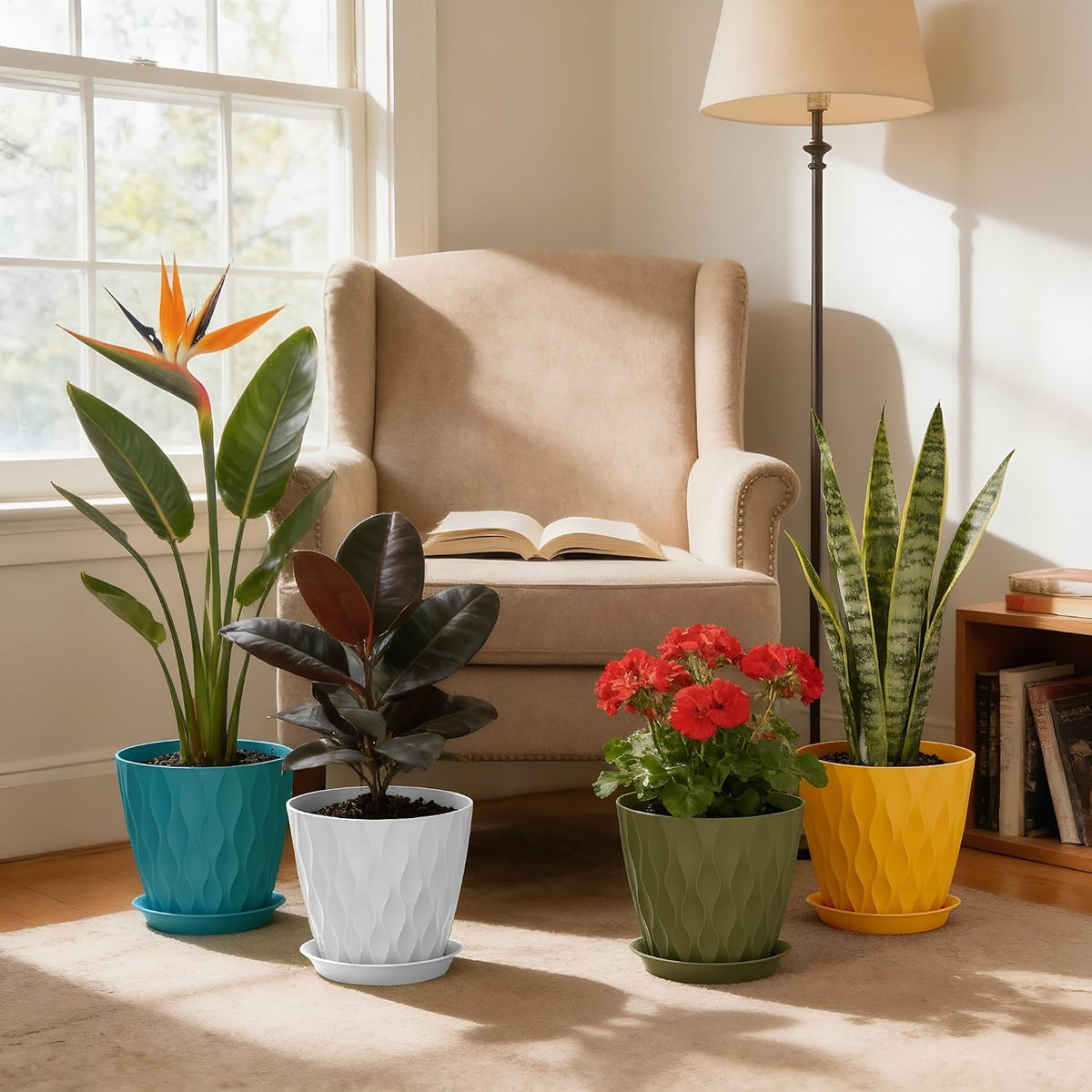 3D Ripple Plant Pots with Saucers