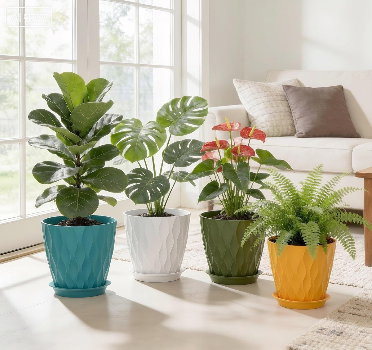 3D Ripple Plant Pots with Saucers