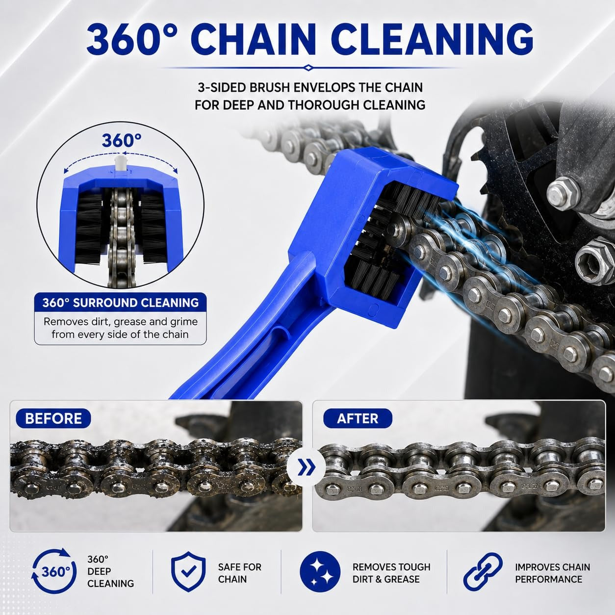 3-Sided Motorcycle Chain Cleaning Brush