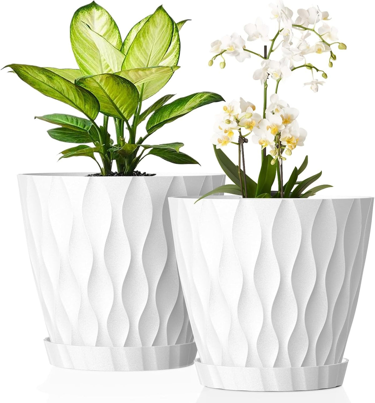 3D Ripple Plant Pots with Saucers