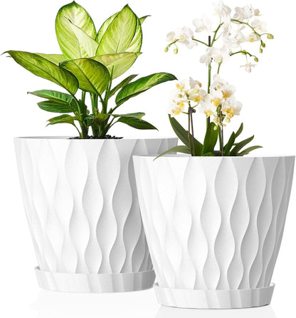 3D Ripple Plant Pots with Saucers