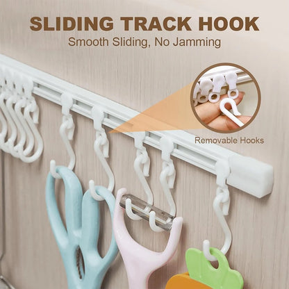 Multipurpose Sliding Hook Rail with 10 Adjustable Hooks